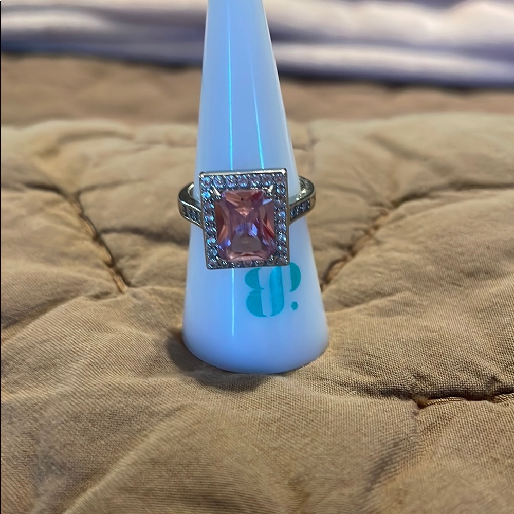 Ornate Pink Gemstone Ring with Silver Setting